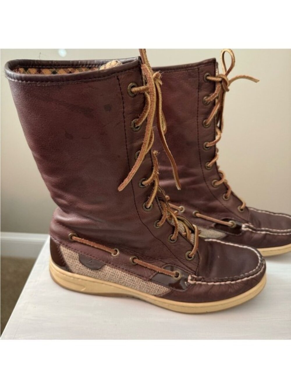 Sperry Top-Sider Women’s Leather Lace Up Boots Brown Tall Riding Duck Size 7